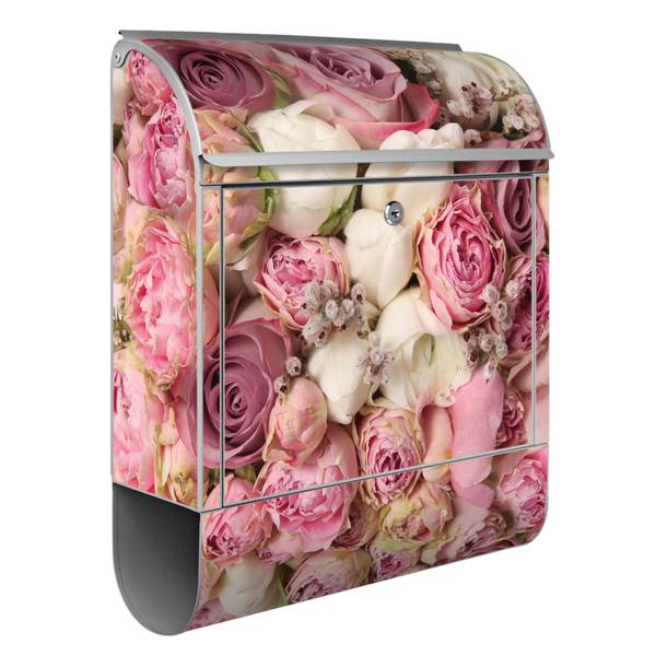 Briefkasten Stahl Strauss Rosen Grau - Stahl - 38 x 46 x 13 cm