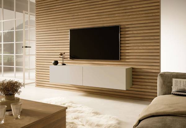 TV-wandmeubel BISIRA grijs - deels massief hout - 140 x 30 x 32 cm