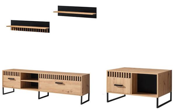 Wohnzimmer-Set LAMELIX 4-teilig Braun - Stahl - 180 x 20 x 60 cm