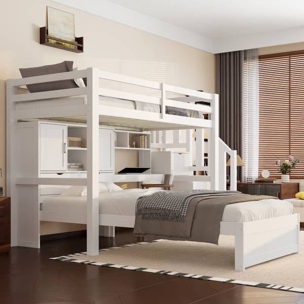 Hochbett Hebe Ⅰ Weiß - Holzwerkstoff - Massivholz - 233 x 120 x 253 cm