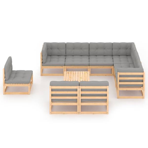 Loungeset 3009830-2 (10-delig) bruin - polyester - grenenhout - 70 x 30 x 70 cm