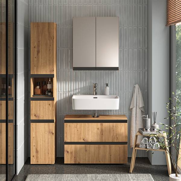 Badmöbel-Set Torren 59599 3er Set Braun - Holzwerkstoff - 80 x 58 x 35 cm