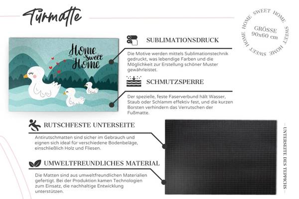 Fußmatte Geometrische Blumen Grün - Polyamid - 90 x 60 x 4 cm