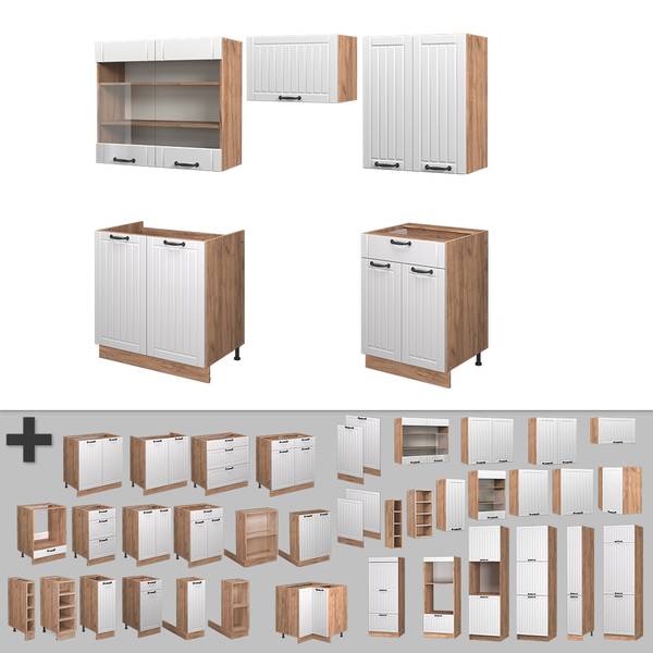 Keukeneenheid Fame Line 56890 set van 5 landelijke eikenhouten look - eikenhouten look - zuiver wit