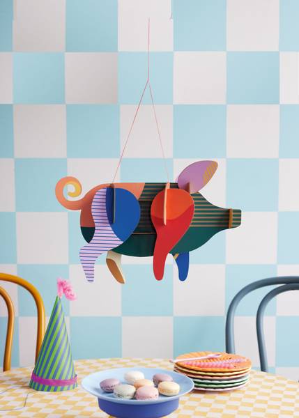 Wandobjekt Leuchtendes Ferkel Naturfaser - Papier - 13 x 27 x 42 cm
