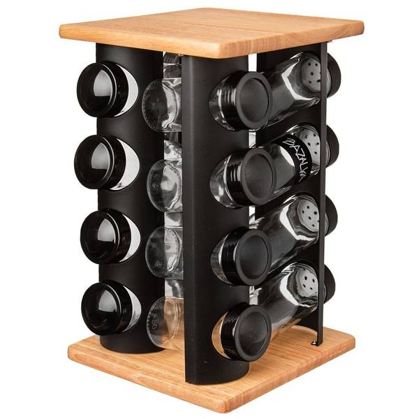 Gewürzständer mit Gläsern 17-tlg. Set Schwarz - Glas - Metall - Massivholz - 18 x 29 x 18 cm