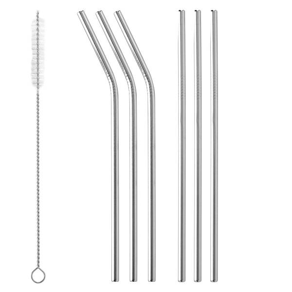 Set aus 6 Strohhalmen mit Stift Grau - Metall - 1 x 21 x 1 cm