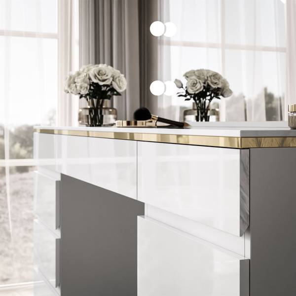 Schminktisch AURORA DOUBLE Gold - Weiß - Holzwerkstoff - 110 x 79 x 55 cm