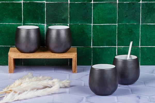 Set de tasses Gourmet 40 cl - 4 pièces - Noir - Céramique - 9 x 10 x 9 cm