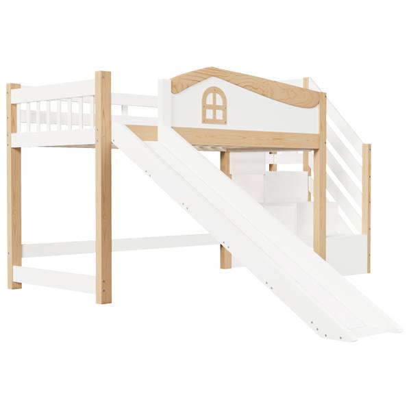 Halbhohes Bett Oneiros Ⅳ Braun - Weiß - Holzwerkstoff - Massivholz - 236 x 135 x 253 cm