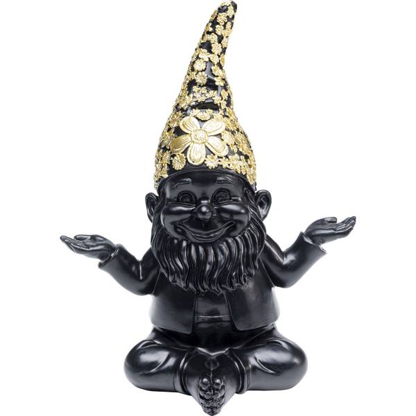 Deko Figur Zwerg Meditation Schwarz - Gold - Polyresin - 15 x 19 x 10 cm