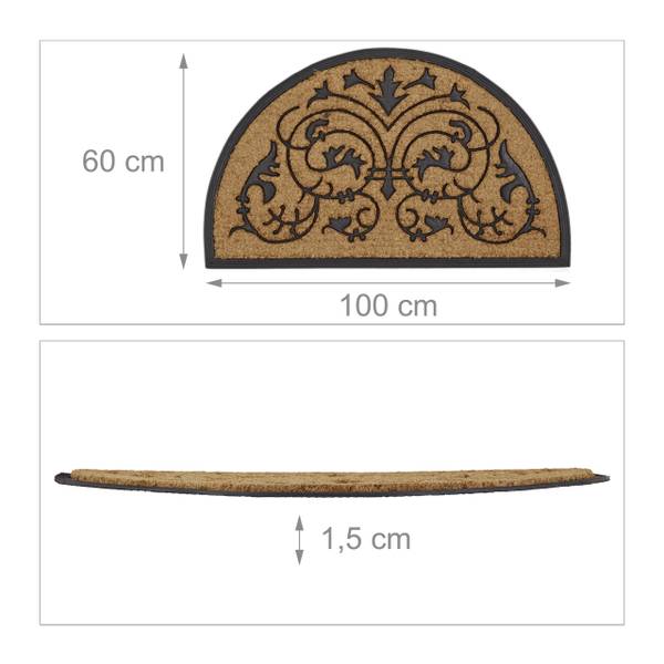 Fußmatte Kokos halbrund 60x100 cm Schwarz - Braun - Naturfaser - Kunststoff - 60 x 2 x 100 cm