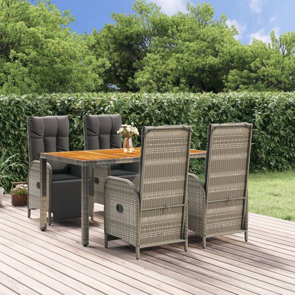Salle à manger 3029227-4 (lot de 5) Gris - Polyester - Acacia - Acier - 150 x 75 x 90 cm