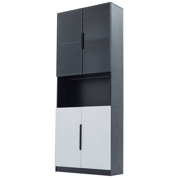 Vitrinekast Ourea Ⅲ wit - plaatmateriaal op houtbasis - glas - metaal - 30 x 200 x 80 cm