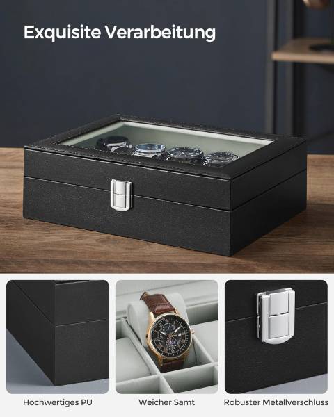 Uhrenbox Bradford II Kunstleder / Samt - Schwarz / Grau