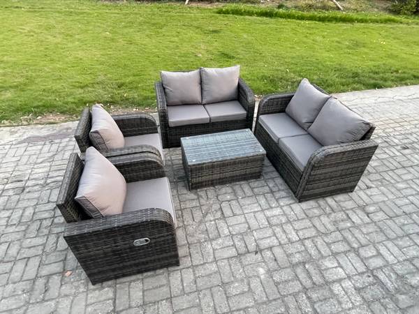 Gartensofa-Garnitur K(5er-Set) Grau - Webstoff - 124 x 79 x 67 cm