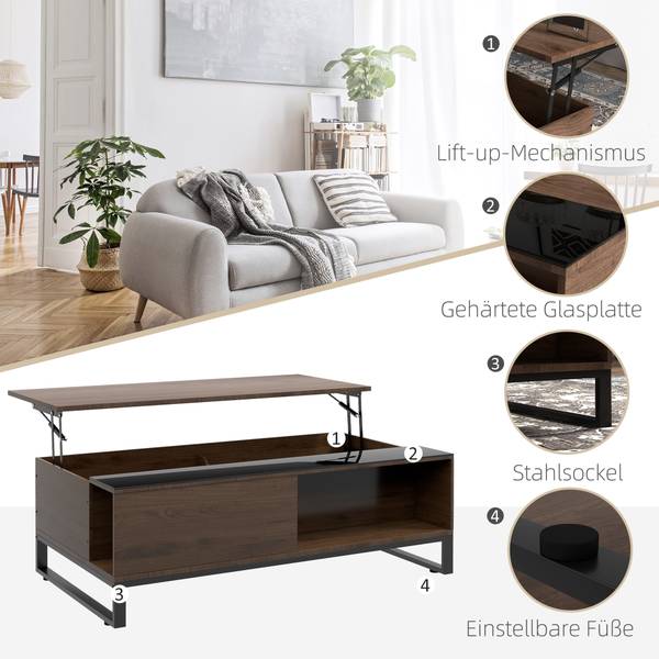 Salontafel 839-687V00WN bruin - plaatmateriaal op houtbasis - 58 x 36 x 102 cm