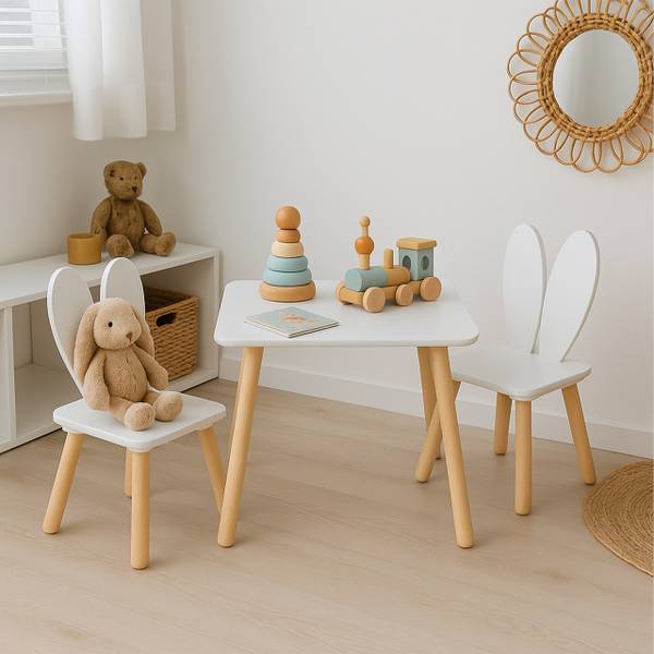 Kindersitzgruppe Kaninchenohren Braun - Weiß - Holzwerkstoff - 50 x 44 x 50 cm