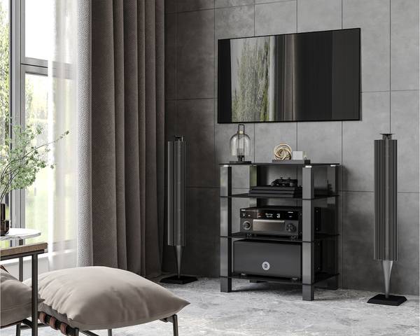 TV Rack Hifi Regal Schwarz - Glas - Metall - 43 x 77 x 47 cm