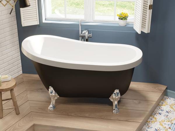 Freistehende Badewanne mit Füßen NISOS Schwarz - Naturfaser - 74 x 77 x 145 cm