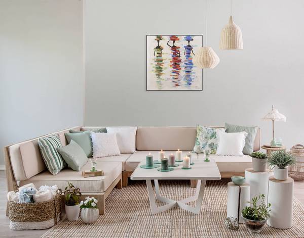 Acrylbild Handgemalt Personen Yi Beige - Baumwollstoff - 60 x 60 x 4 cm