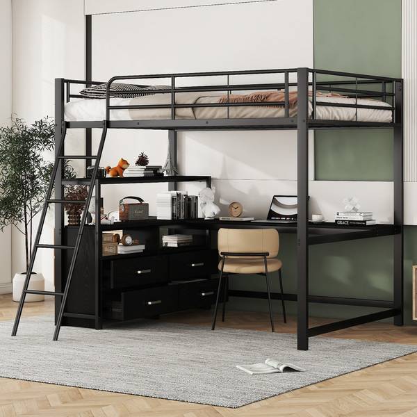 Hochbett BB3715 Schwarz - Metall - 145 x 180 x 204 cm