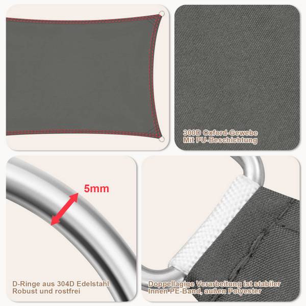 Sonnensegel Ahmet Grau - Textil - 300 x 1 x 300 cm