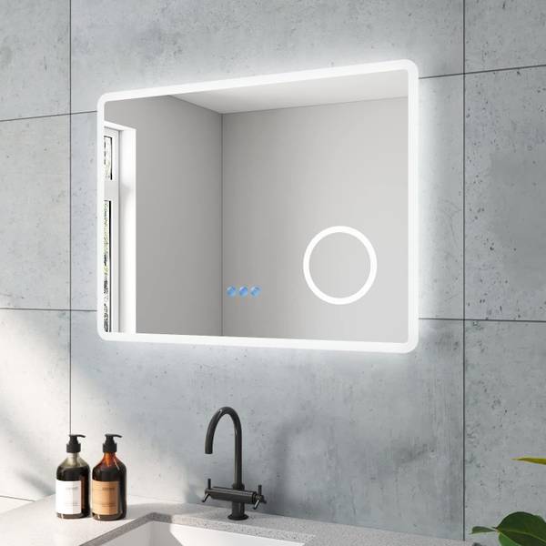 LED Badspiegel mit Kosmetikspiegel Silber - Glas - 80 x 60 x 4 cm