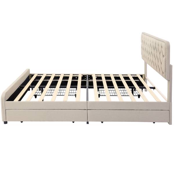 Polsterbett Ella II Beige - Leinen - 160 x 108 x 205 cm