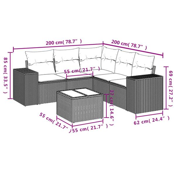 Garten-Lounge-Set 3034517-2 6-teilig Schwarz