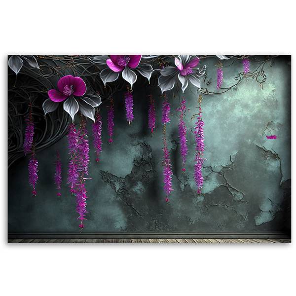 Tableau déco fleurs suspendues sur fond 100 x 70 cm