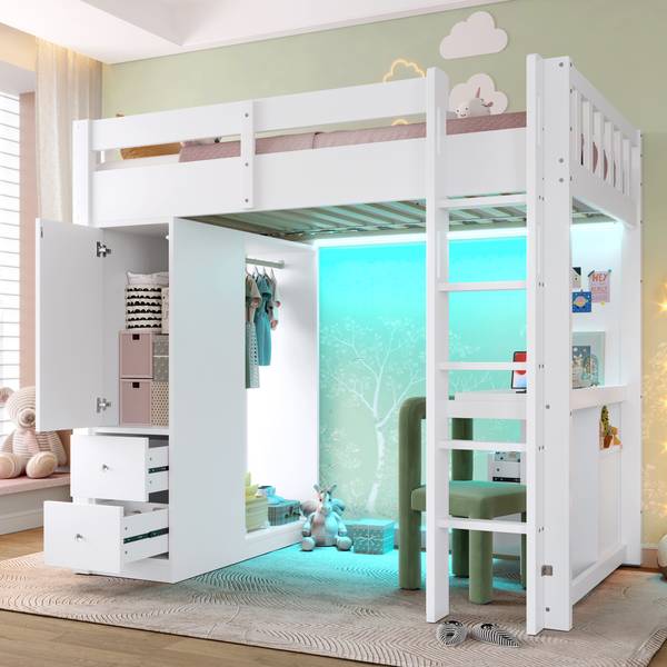Hochbett Phoebus Ⅰ Weiß - Holzwerkstoff - Massivholz - 107 x 173 x 205 cm