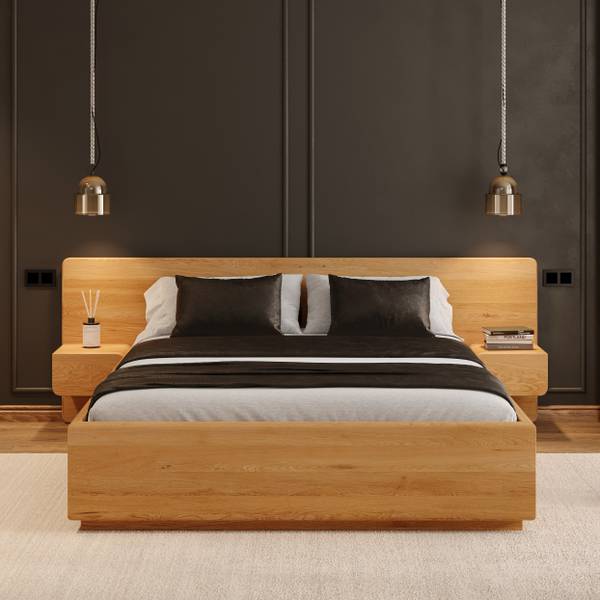 Massivholzbett Wide mit Bettkasten 200 x 200 cm