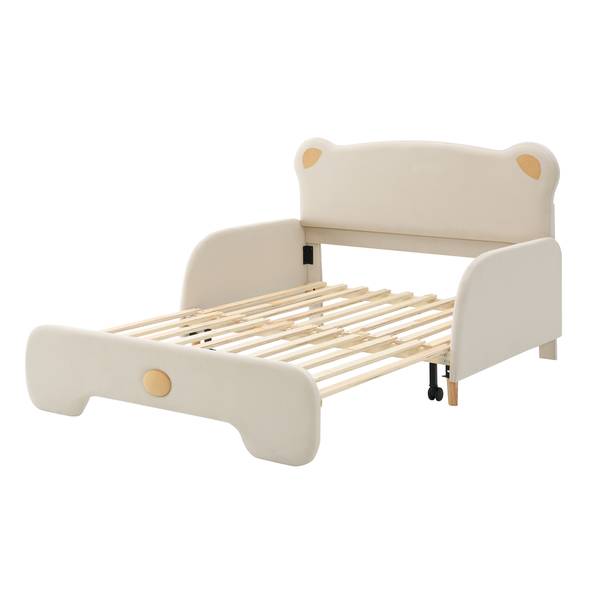 Tagesbett VELVZoo Ⅱ Beige - Holzwerkstoff - Massivholz - 149 x 107 x 204 cm