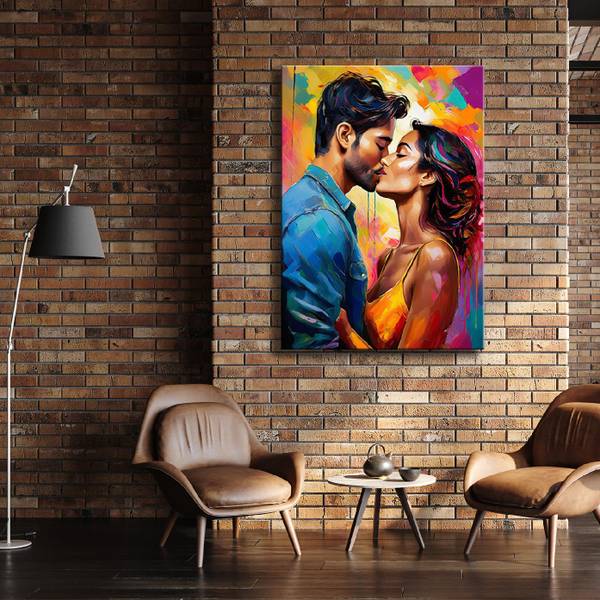 Tableau déco femme homme amour baiser 70 x 100 cm