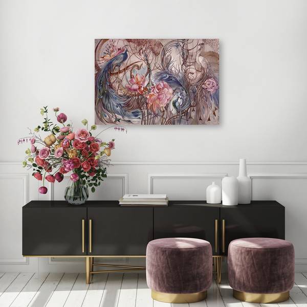 Wandbild magischer pfau 90 x 60 cm