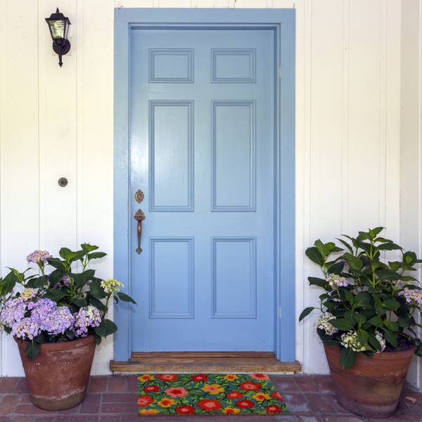 Deurmat bloemen blauw - groen - rood - natuurvezel - kunststof - 50 x 2 x 40 cm
