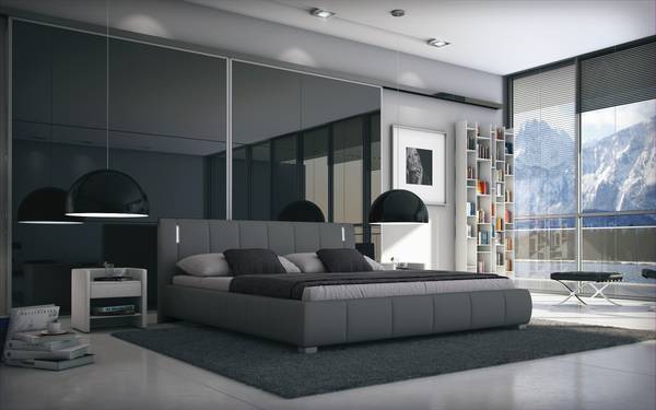 Polsterbett Luna 140x200 cm mit LED Grau - Kunstleder - 162 x 87 x 217 cm