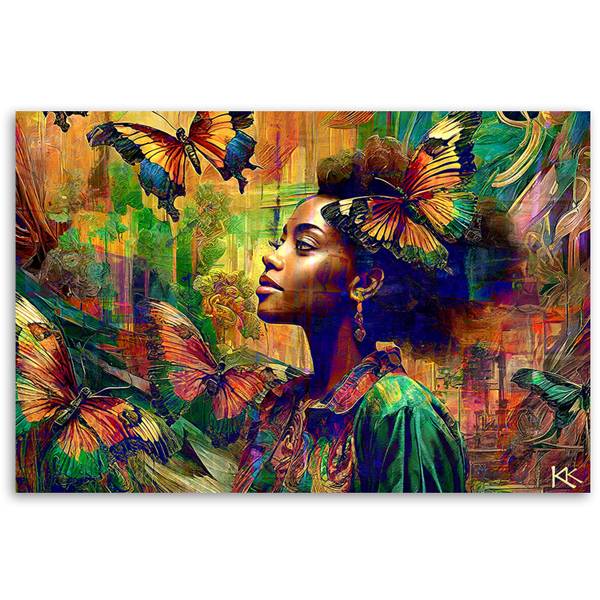 Leinwandbild Frau Schmetterlinge 120 x 80 cm