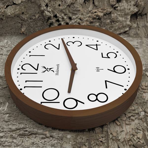 Funk-Wanduhr KRONBERG Braun - Weiß - Glas - Metall - Massivholz - 30 x 30 x 4 cm