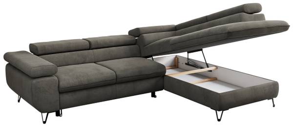 Ecksofa PETER L Grau - Ecke davorstehend rechts - Ottomane davorstehend rechts - Schlaffunktion davorstehend rechts