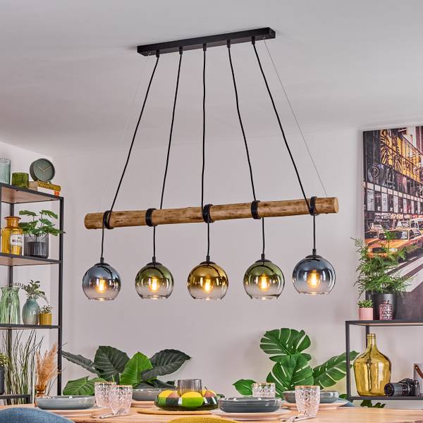 Pendelleuchte Cesaro Blau - Gold - Grün - Holzwerkstoff - Metall - 34 x 29 x 123 cm