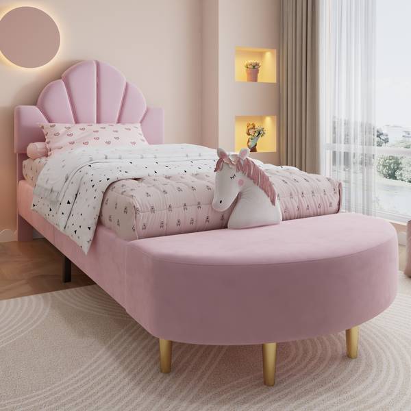 Kinderbett VELVMetal Ⅰ Pink - Samt - 100 x 110 x 241 cm
