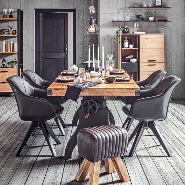 Esstisch INDUSTRIAL Beige - Metall - Holz teilmassiv - 90 x 76 x 200 cm