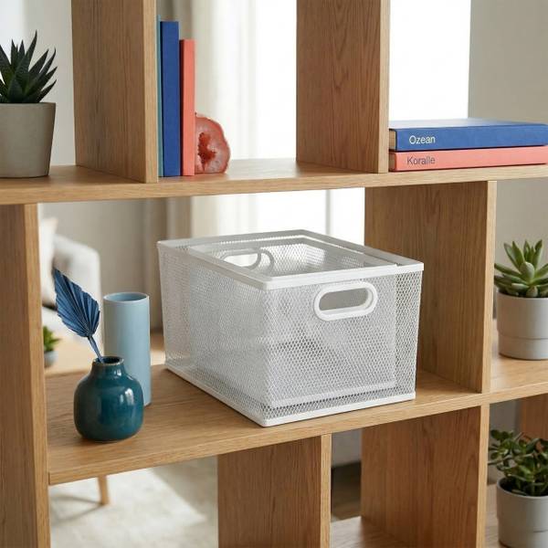 Metalen opbergmand, 3 maten wit - staal - 37 x 18 x 18 cm