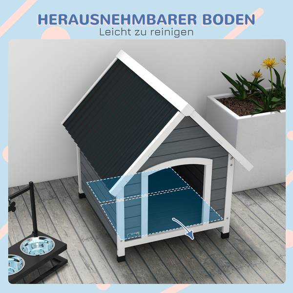 Hundehütte D02-174V00GY Grau - Massivholz - 88 x 82 x 75 cm