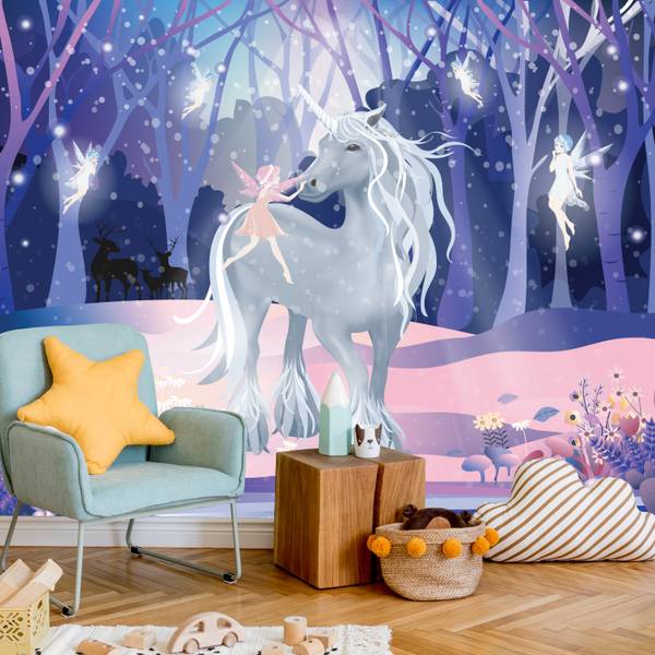 Fototapete Einhorn Wald Bäume Märchen 300 x 210 x 210 cm