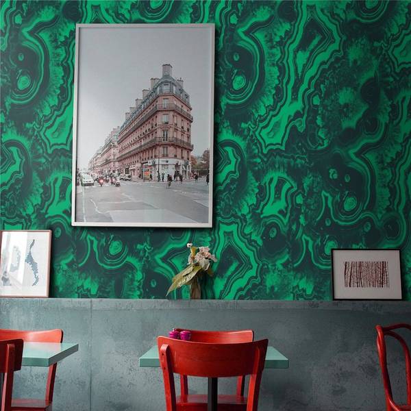 Behang Malachiet groen - papier - 200 x 250 x 1 cm