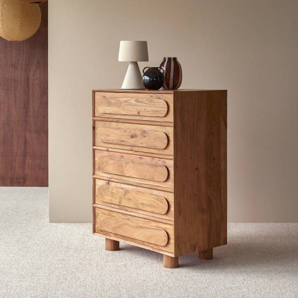Chiffonnier Olga beige - acacia - 82 x 114 x 50 cm