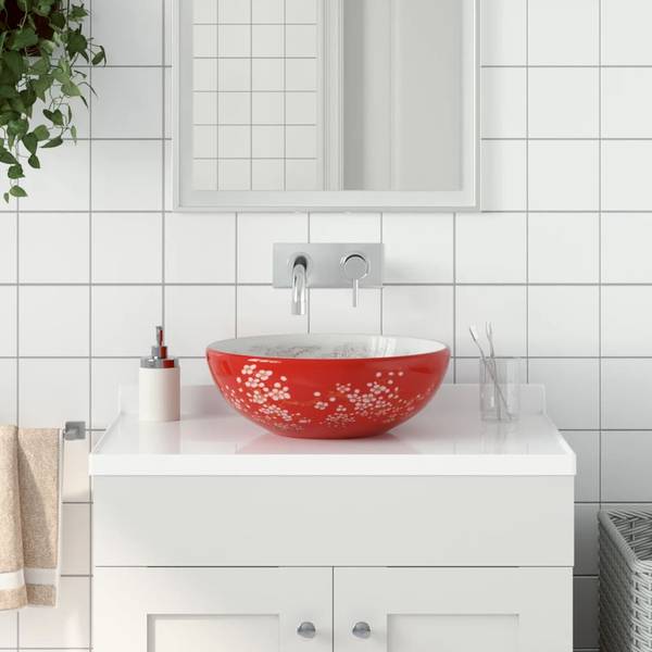 Aufsatzwaschbecken AW461 Rot - Porzellan - 14 x 5 x 41 cm